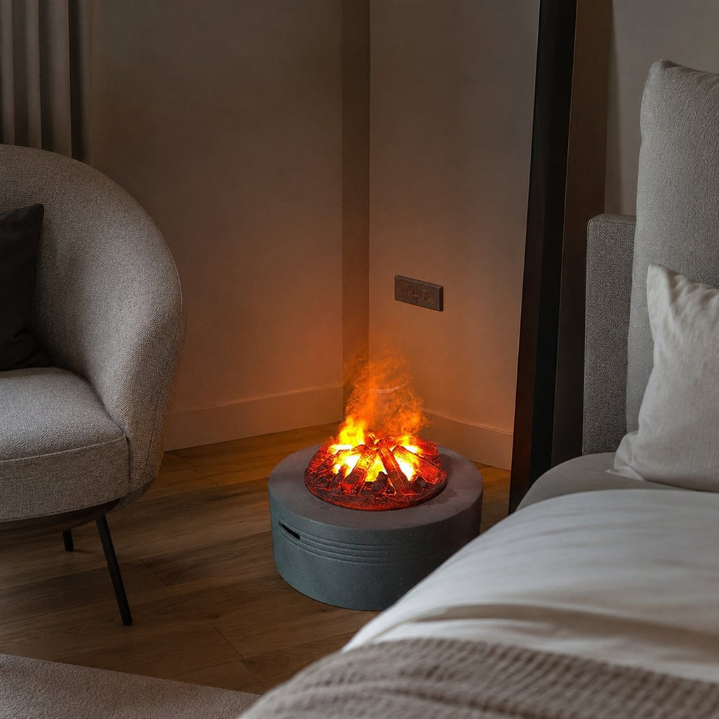 Round Freestanding Water Vapor Fireplace with Decorative Charcoal