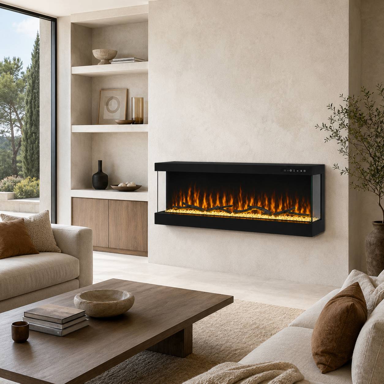 3V Three-Sided Panoramic Electric Fireplace