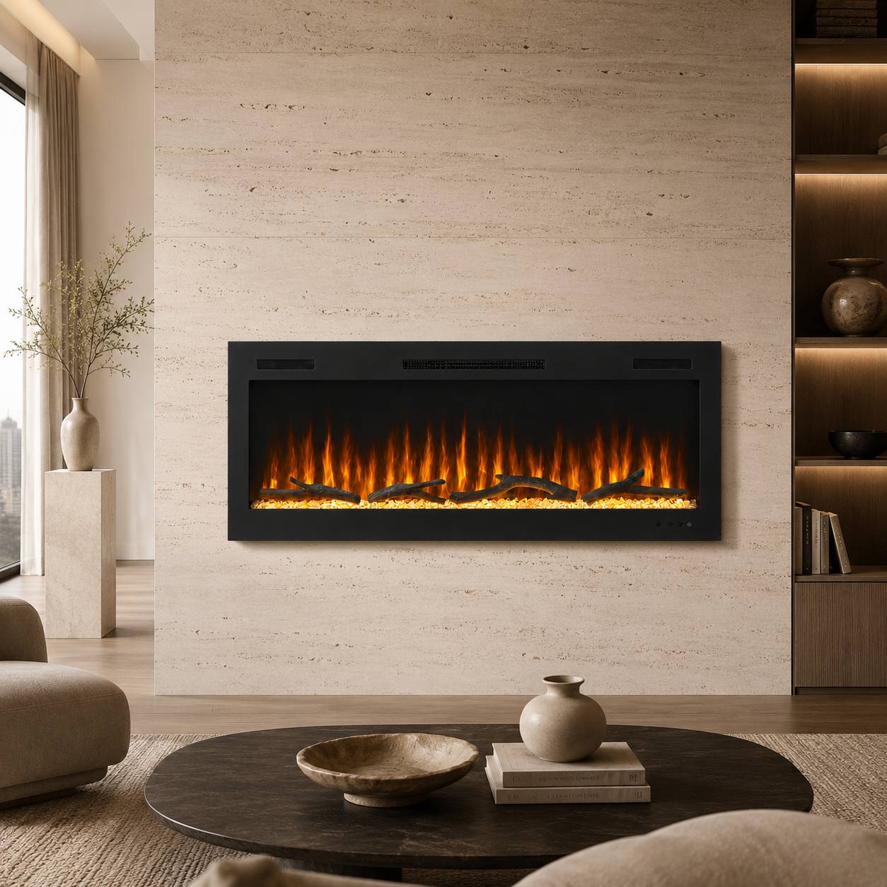 2V Built-In Linear Electric Fireplace