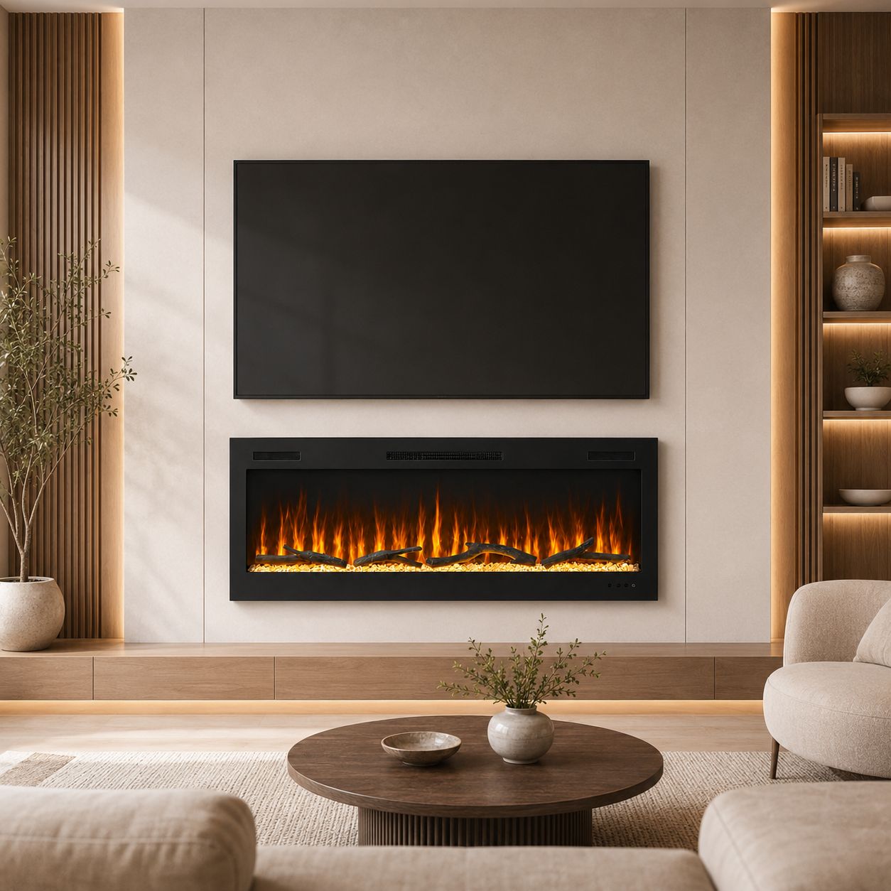 2V Built-In Linear Electric Fireplace