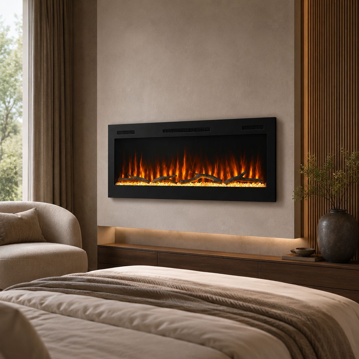 2V Built-In Linear Electric Fireplace