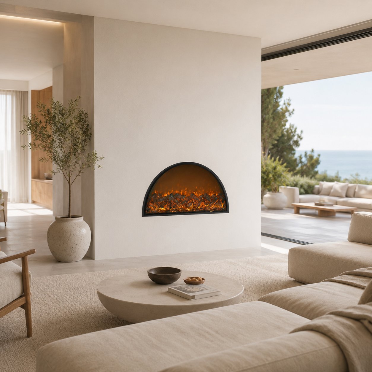 Modern Semi-Circular Wall-Mounted Electric Fireplace