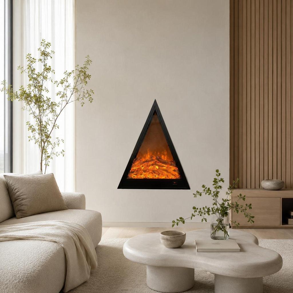 Modern Triangular Wall-Mounted Electric Fireplace with 2D LED Flame
