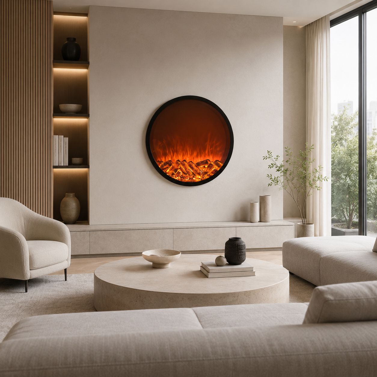 Round Wall-Mounted 2D Electric Fireplace