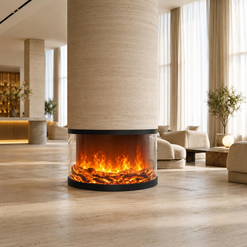 Modern Round Freestanding Electric Fireplace with 2D LED Flame