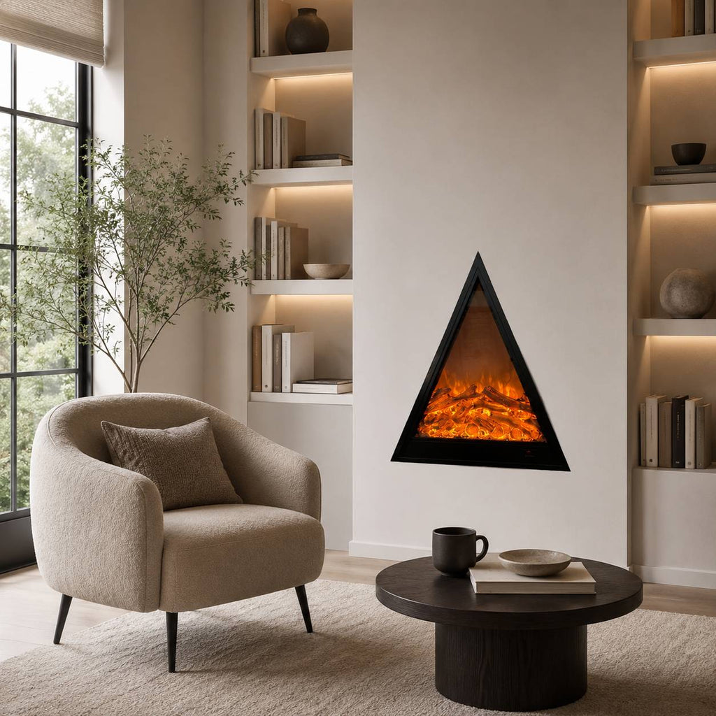 Modern Triangular Wall-Mounted Electric Fireplace with 2D LED Flame