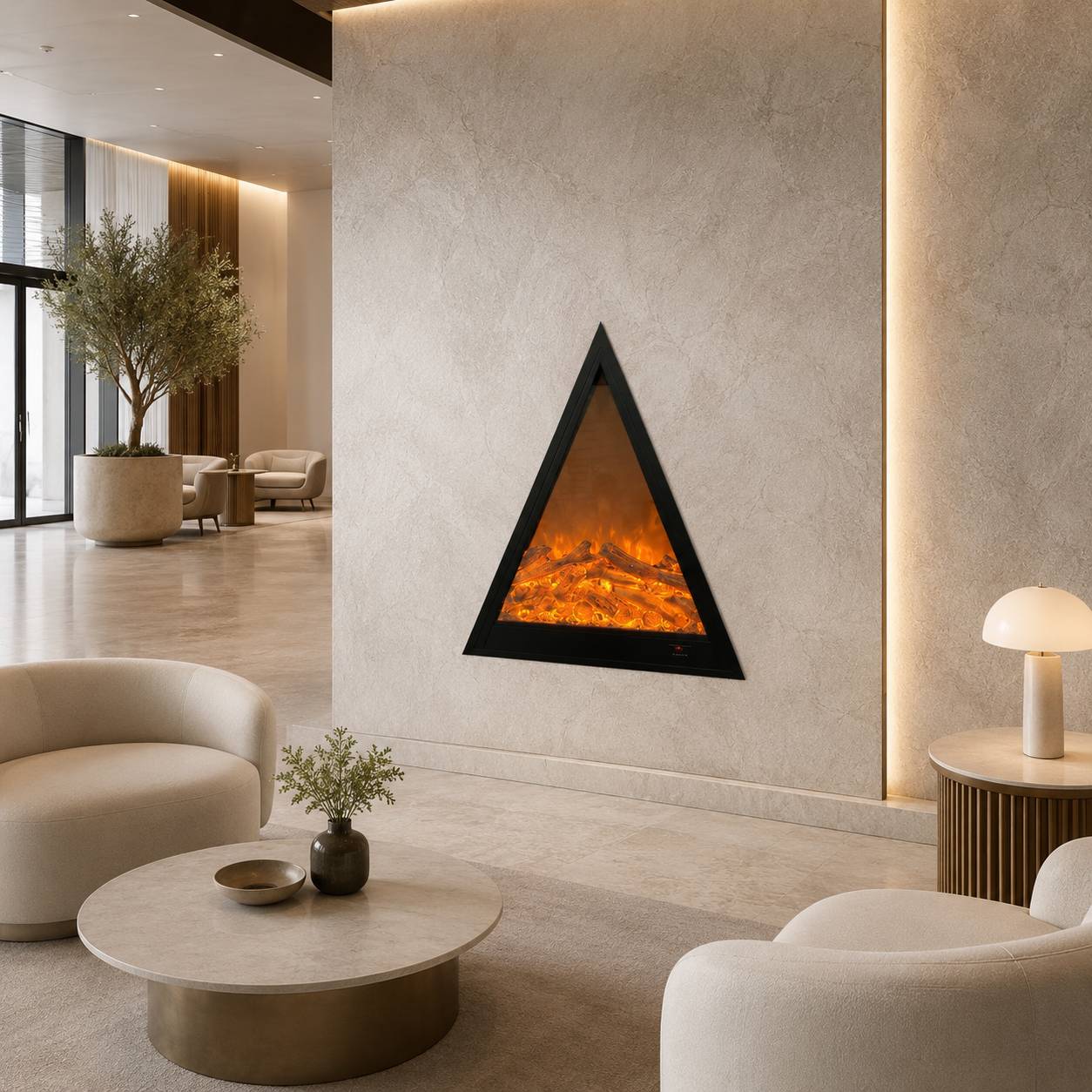 Modern Triangular Wall-Mounted Electric Fireplace with 2D LED Flame