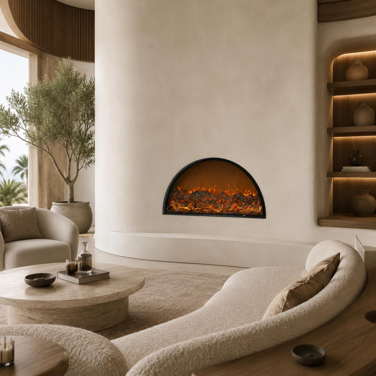 Modern Semi-Circular Wall-Mounted Electric Fireplace