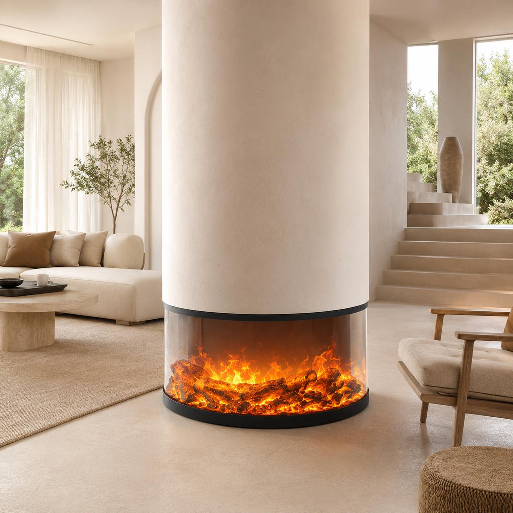 Modern Round Freestanding Electric Fireplace with 2D LED Flame