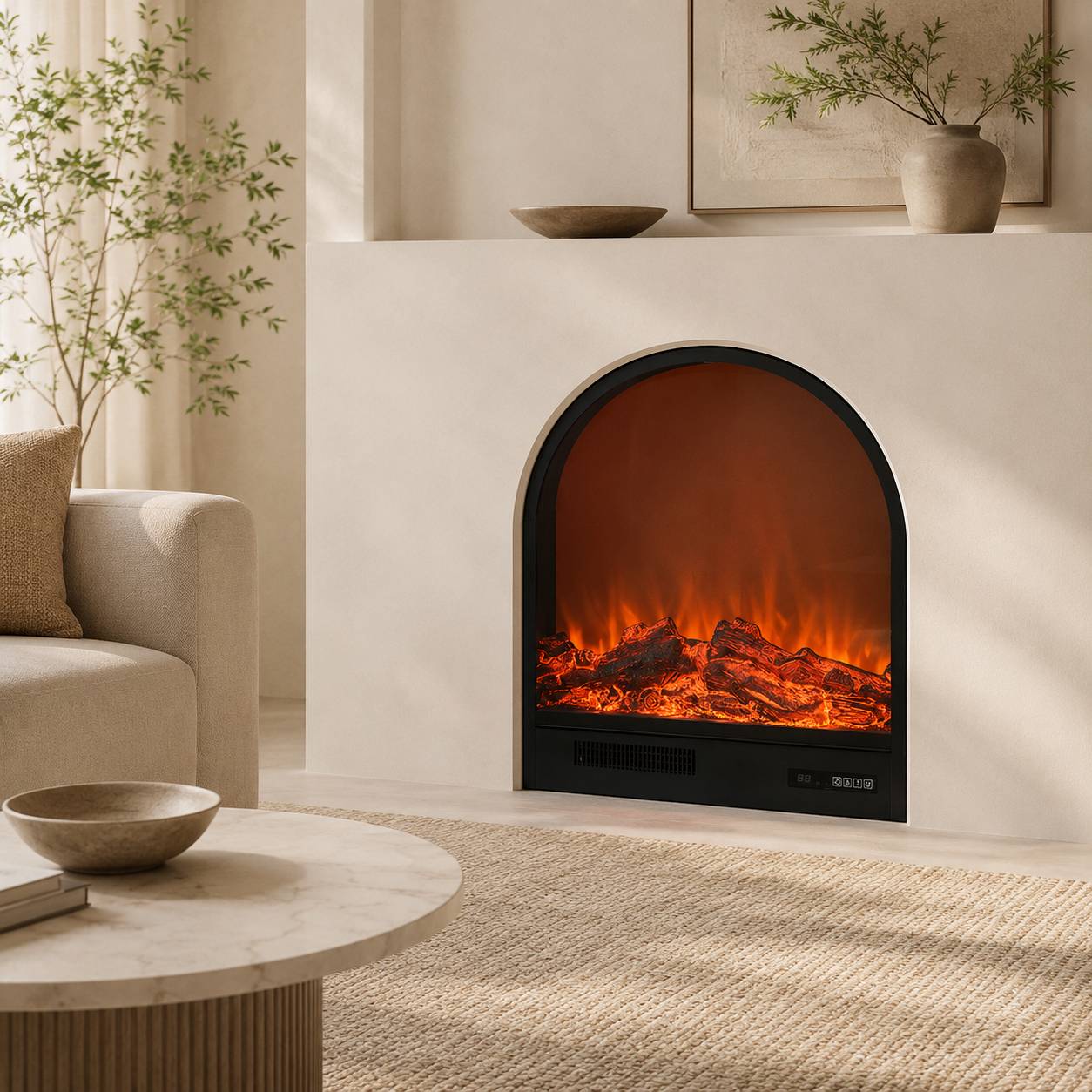 Modern Arched Wall-Mounted Electric Fireplace with 2D LED Flame