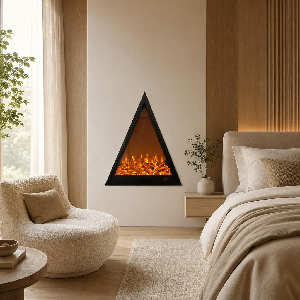 Modern Triangular Wall-Mounted Electric Fireplace with 2D LED Flame