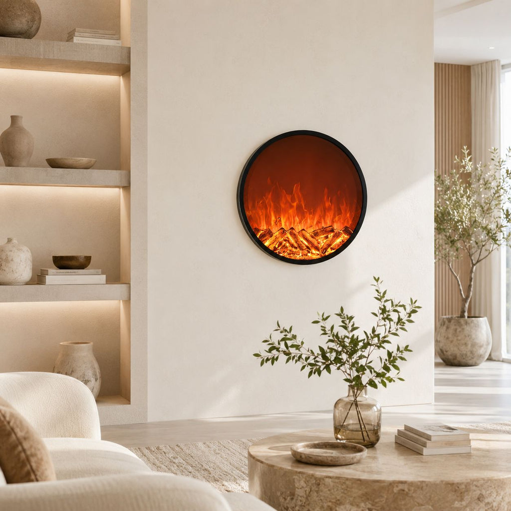 Round Wall-Mounted 2D Electric Fireplace