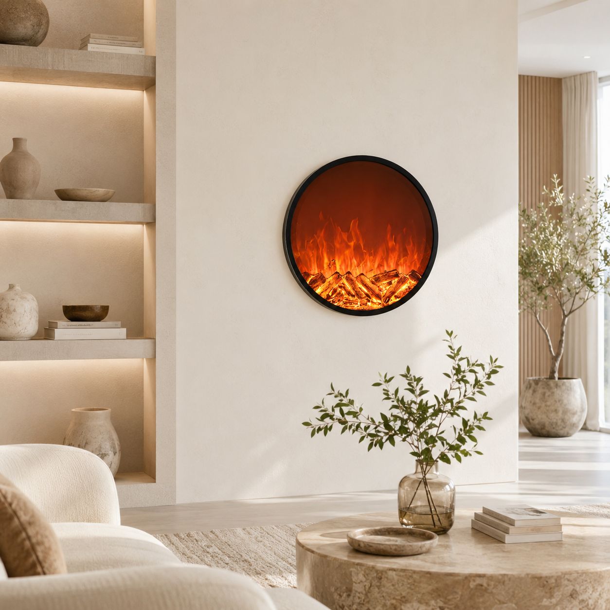 Round Wall-Mounted 2D Electric Fireplace