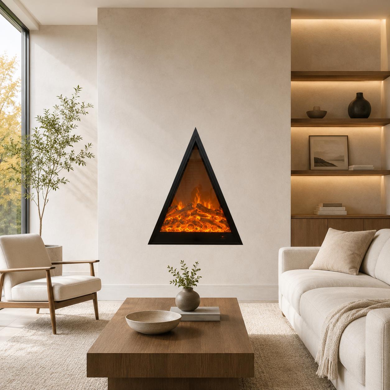 Modern Triangular Wall-Mounted Electric Fireplace with 2D LED Flame