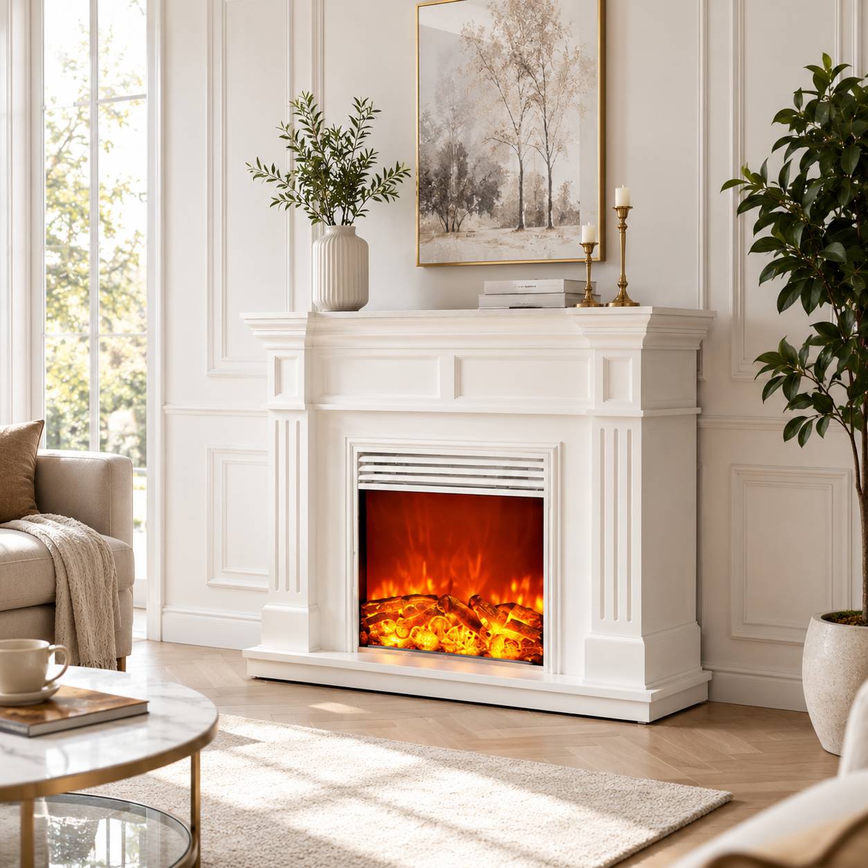 Compact 2D Electric Fireplace Insert with Heating and Music