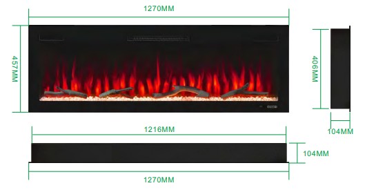 2V Built-In Linear Electric Fireplace