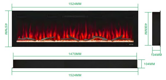 2V Built-In Linear Electric Fireplace