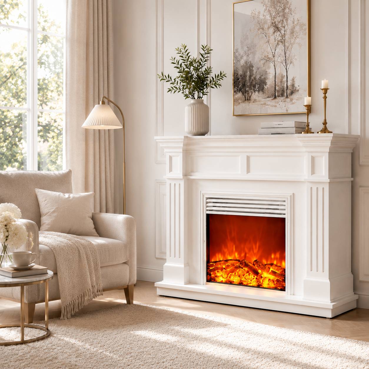 Compact 2D Electric Fireplace Insert with Heating and Music