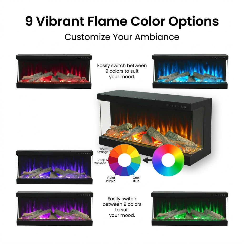 4V Three-Sided Panoramic Electric Fireplace