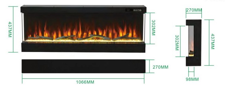 3V Three-Sided Panoramic Electric Fireplace