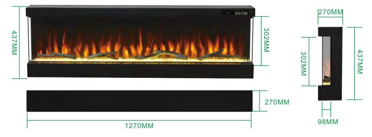 3V Three-Sided Panoramic Electric Fireplace