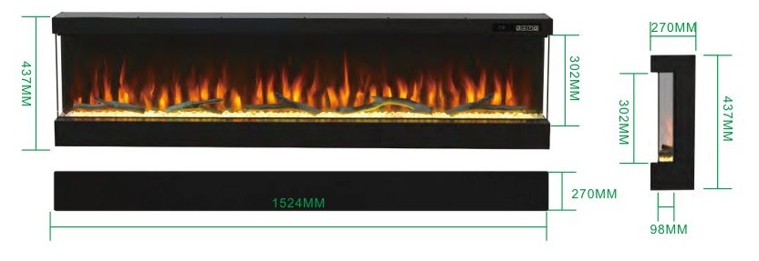 3V Three-Sided Panoramic Electric Fireplace