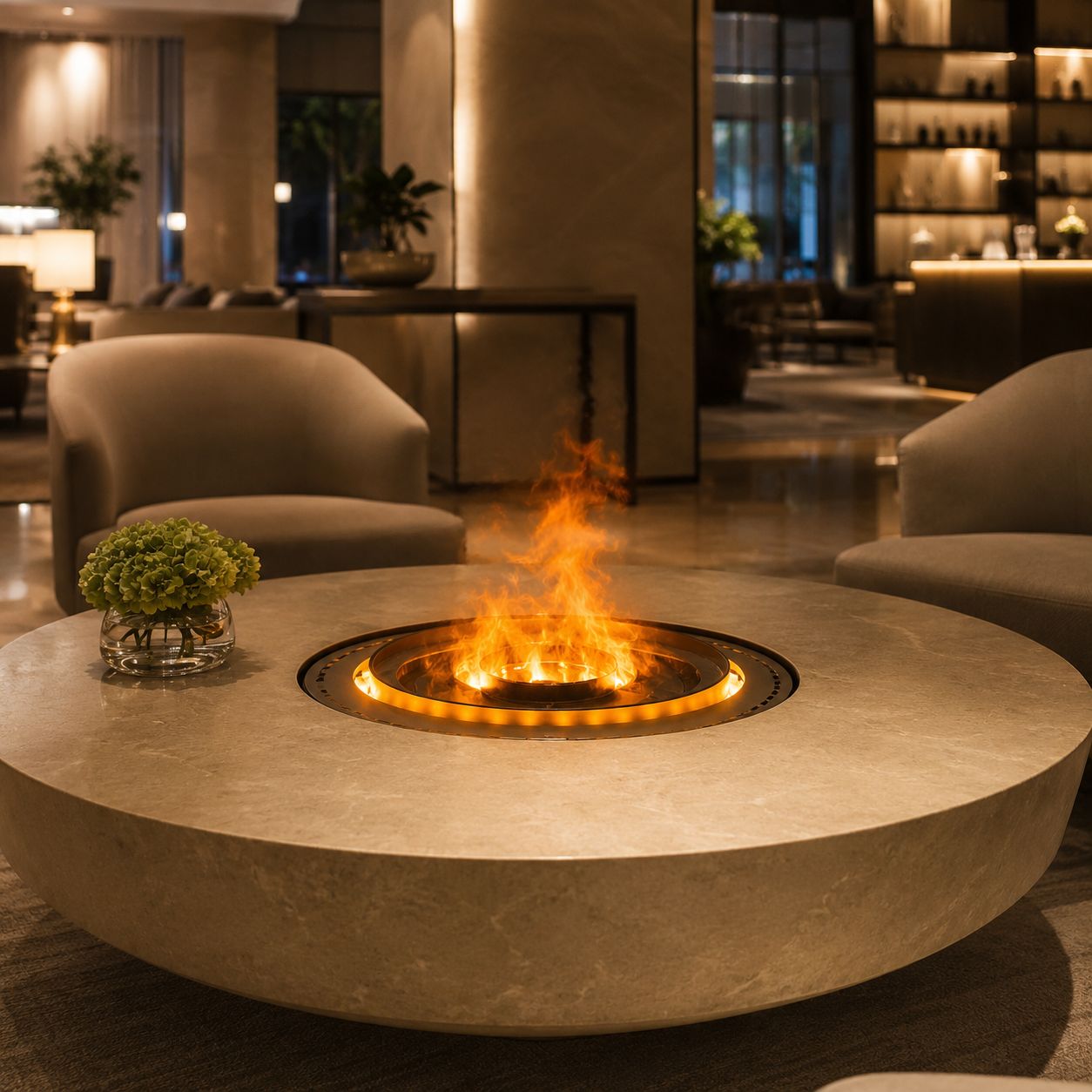 Round Built-In Water Vapor Fireplace
