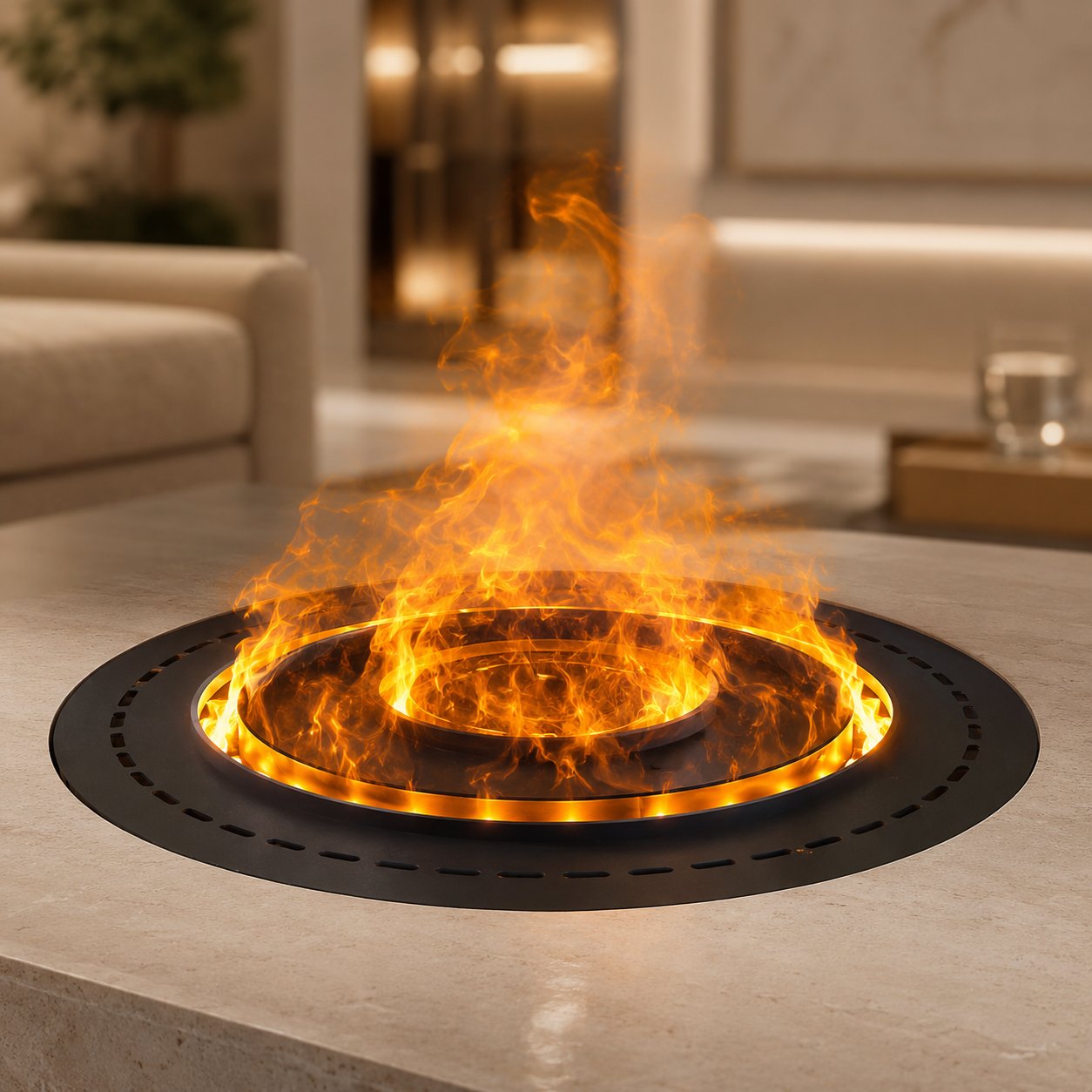 Round Built-In Water Vapor Fireplace