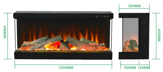 4V Three-Sided Panoramic Electric Fireplace