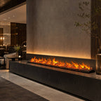 Linear Built-In Water Vapor Fireplace with Decorative Charcoal